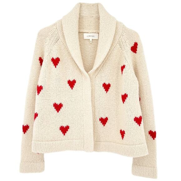 THE GREAT. Sweaters - The GREAT. The Heart Lodge Cardigan. Cream & Holly Hearts Size 1|S